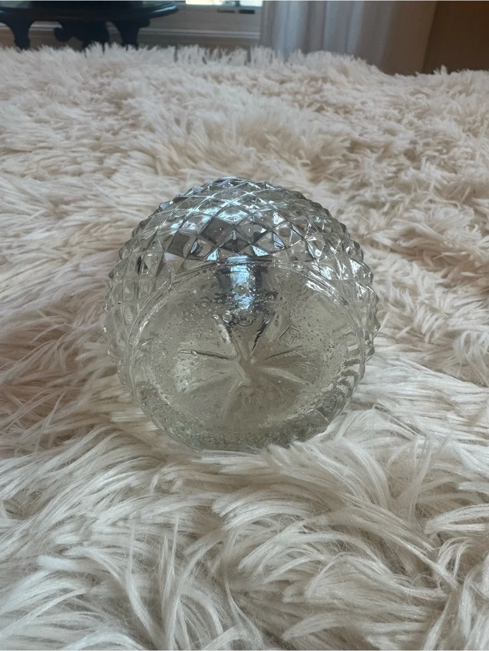 Diamond Cut Glass Sugar Pourer with Silver Lid